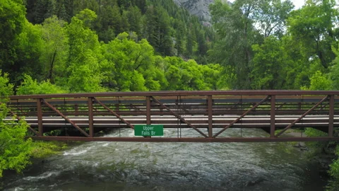 Upper Falls Bridge over Provo River in Provo Canyon Utah, static aerial drone Stock Footage 248174339
