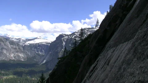 Upper Falls &amp; Half Dome &amp; Valley Wide Pan Toward Stock Footage 874594