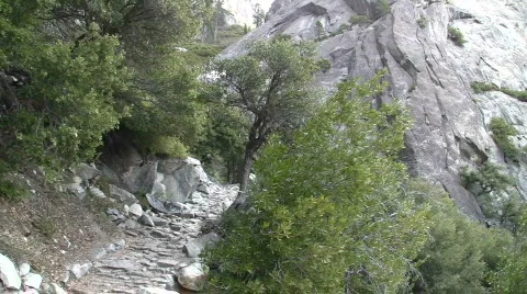 Upper Falls &amp; Half Dome Wide Pan Away Stock Footage 874573