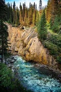 Upper Falls Johnston Canyon Banff National Park Alberta Canada, Rocky Mount.. Stock Photos