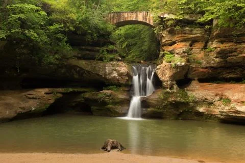 Upper Falls at Old Man's Cave, Hocking Hills State Park, Ohio. Stock Photos