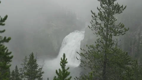 Upper Falls Waterfall Grand Canyon Yellowstone National Park Morning Fog Video stock 219453347