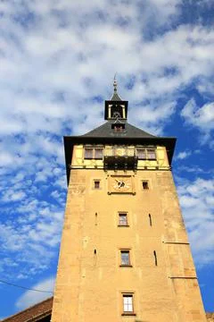 The upper gate tower is a sight of the city of Marbach am Neckar Stock Photos