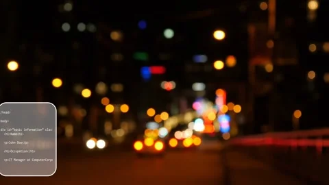 Upper-left overlay appearing causing shifting code panels showing HTML profile Stock Footage 333059311
