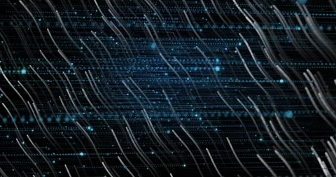 Upper-left pulse starting metallic streaks sweeping diagonal, teal nodes Stock Footage 321453243