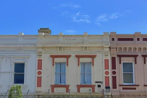 Upper level-row of two story Commercial terraces-Liebig Street. Warrnambool-AUS Stock Photos