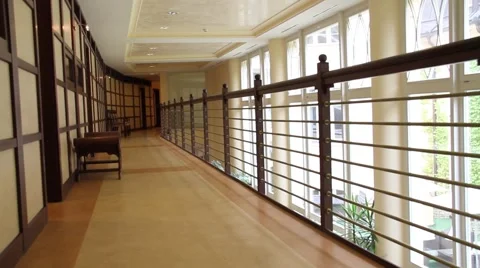 Upper level wooden corridor with railing 스톡 동영상 62152183