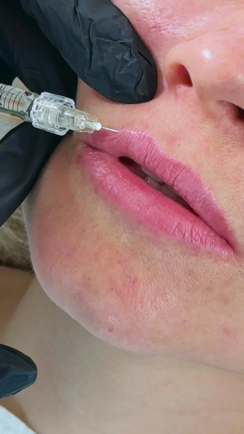 Upper Lip Correction Injection Vertical Macro Beauty Shot Stock Footage 317558203