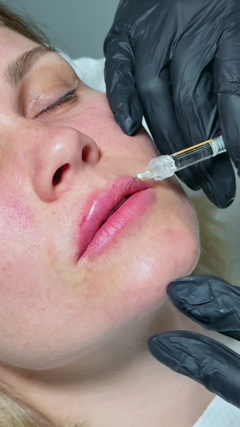 Upper Lip Cosmetic Injection Vertical Macro Beauty Video Stock Footage 317557845