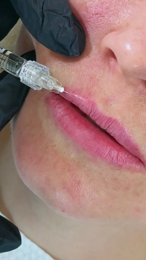 Upper Lip Filler Injection Macro Vertical Video Stock Footage 317557656