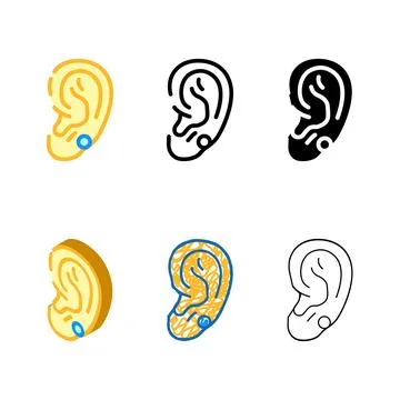 Upper lobe piercing earring looks color icon vector Stock Illustration