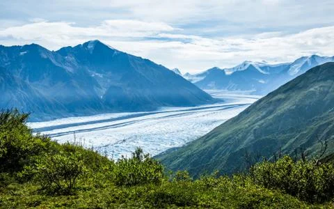 Upper Matanuska Glacier viewed from Mount Wickersham's east slope. Stock Photos