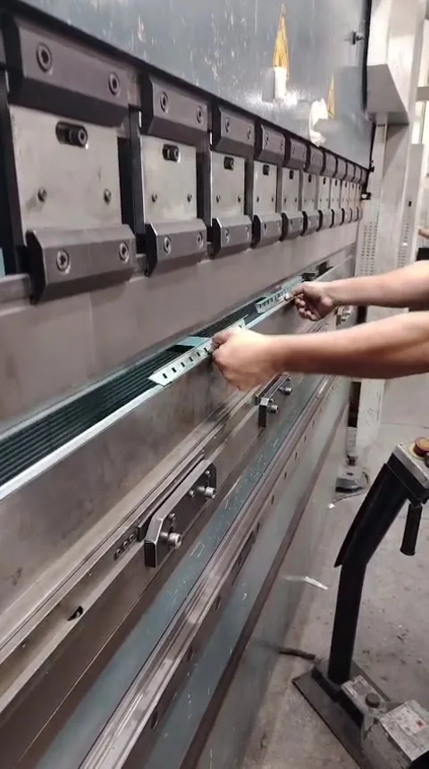 Upper Mold Tooling Mounted on Industrial Press Brake Bending Machine Stock Footage 342715887