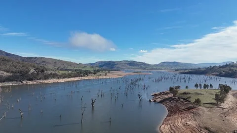 Upper Murray River Farmland and Lake Hume Stock Footage 341658877