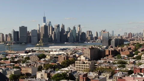 Upper New York Bay and Manhattan seen from Brooklyn rooftops Stock-Footage 115053225