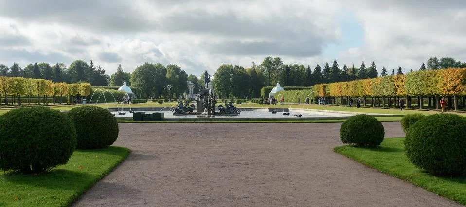 The upper park was created under Tsar Peter I. It is located in Peterhof betw Stock Photos