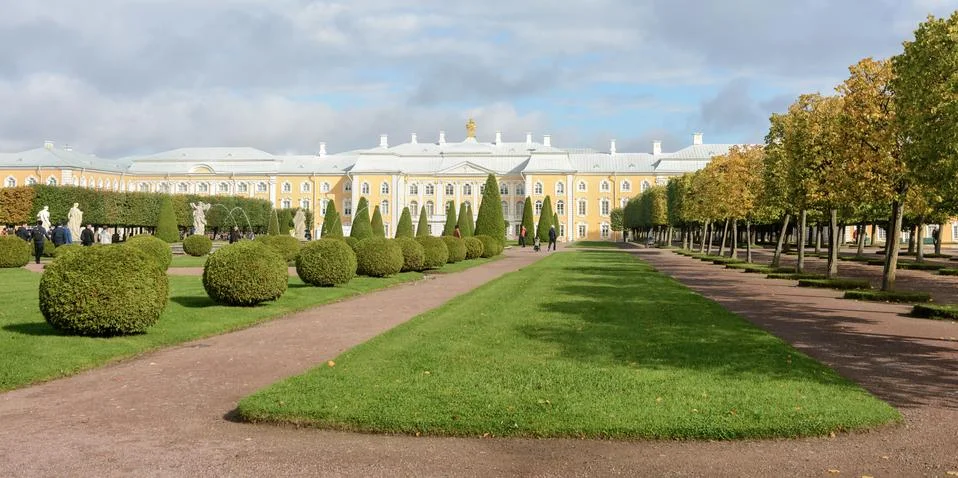 The upper park was created under Tsar Peter I. It is located in Peterhof betw Stock Photos