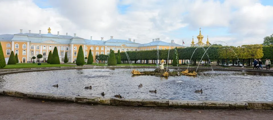 The upper park was created under Tsar Peter I. It is located in Peterhof betw Stock Photos