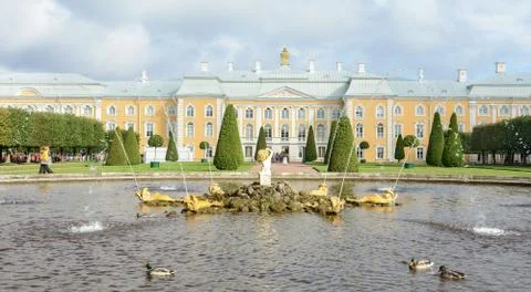 The upper park was created under Tsar Peter I. It is located in Peterhof betw Stock Photos