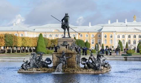 The upper park was created under Tsar Peter I. It is located in Peterhof betw Stock Photos