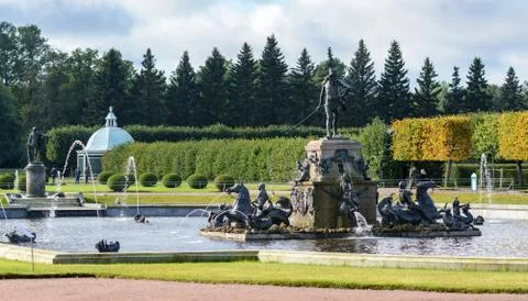 The upper park was created under Tsar Peter I. It is located in Peterhof betw Stock Photos