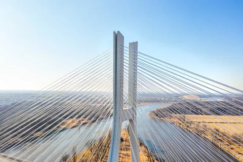 Upper part of a cable-stayed bridge in Wroclaw, Poland Stock Photos