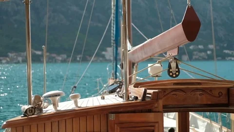 Upper part of deckhouse on ship standing motionless water sea shore. Stock Footage 76257415