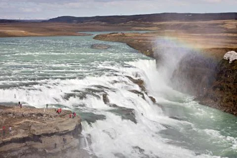 The upper part of the giant waterfall Gullfoss in Iceland with very small loo Stock Photos