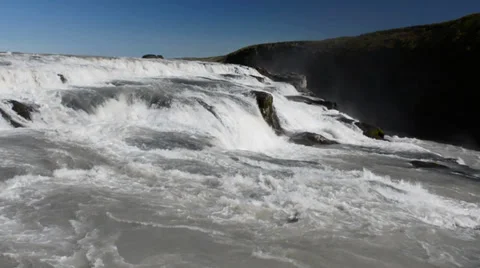 Upper part of the Gullfoss waterfall and the opposite shore, Iceland Stock Footage 33795252