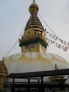 The upper part of the Indian temple with strange eyes Stock Photos