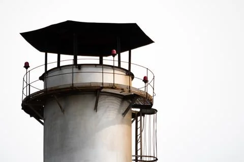 The upper part of a large industrial pipe plant in the industrial zone Stock Photos