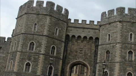The upper part of the left stone tower guarding the exit from Windsor Castle Stock Footage 51735680