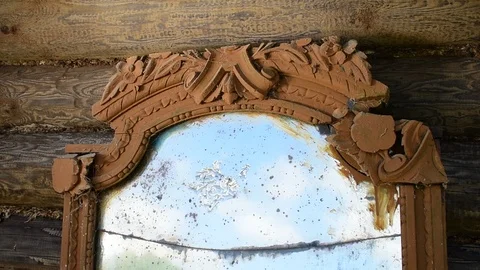 Upper part of the old mirror and massive frame Video stock 117112524