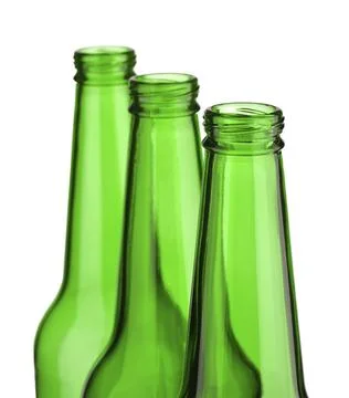Upper part of three bottles insulated Stock Photos