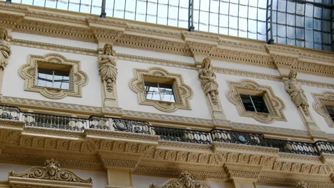 Upper part of the wall of Vittorio Emanuele gallery Stock Footage 130266685