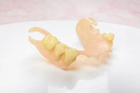 Upper Partial Denture upside down on White Background Removable Dental Prost Stock Photos