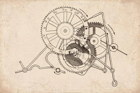 Upper Portion Striking Train Locked Technical Diagram 1905 Illustrazione stock