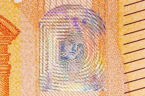 The upper right side of euro banknote. Stock Photos