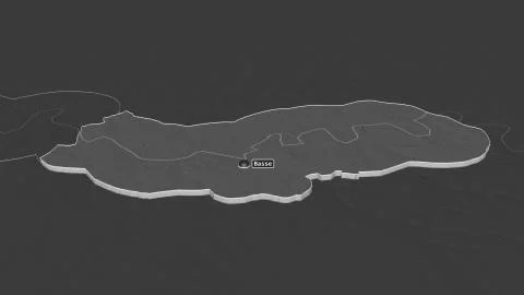 Upper River, Gambia. Bilevel elevation map with surface waters Stock Illustration