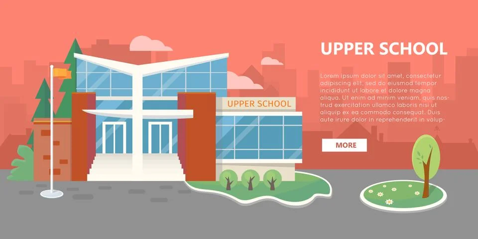 Upper School Building Vector in Flat Style Design Ilustración de archivo