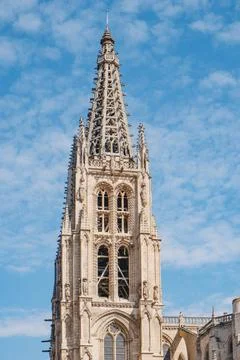 The upper section of a Burgos Cathedral bell tower Stock Photos