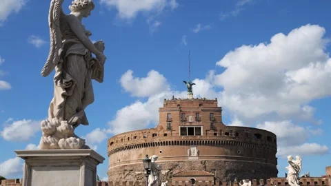 Upper section castel sant'angelo also called mausoleum hadrian highlighted rome 動画素材 320843535