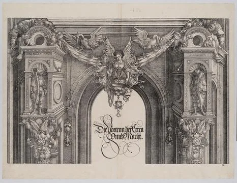 The Upper Section of the Entryway to the Central Portal with a Winged Figur.. Stock Photos