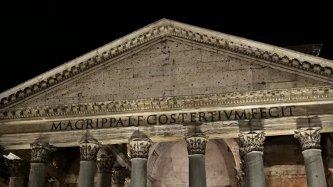Upper section pantheon temple prominently visible under night lighting rome 動画素材 320844481