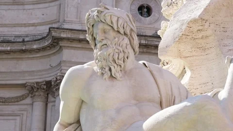 Upper section statue fontana dei quattro fiumi sculpture work rome detailed 動画素材 320843434