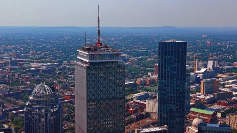 Upper spire and structure of the Prudential Tower Stock Footage 340551206