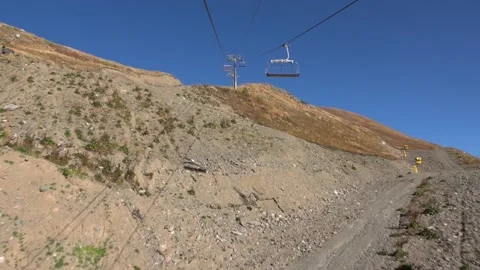 Upper station of Dombay funicular and panorama Stock Footage 145122323