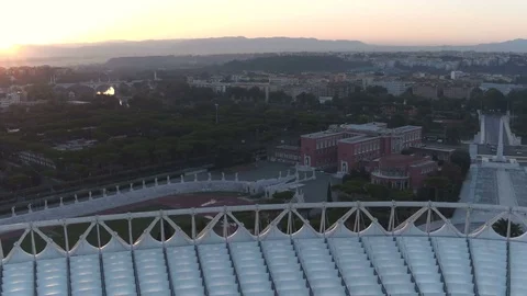 Upper structure of the Olympic Stadium, Italy. Aerial video Stock Footage 70877813