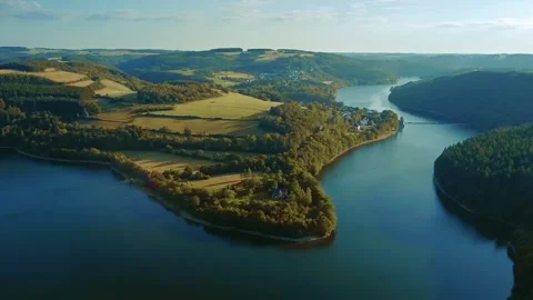 Upper Sure Lake drone parallax shot | HD aerial Video stock 135072147
