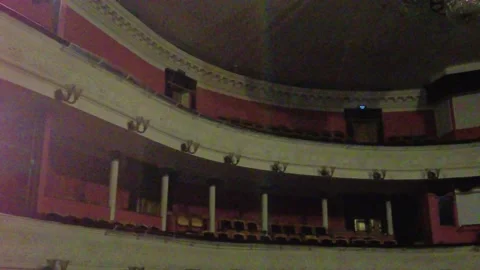 The upper tier of theater boxes with a chandelier Stock Footage 238387820